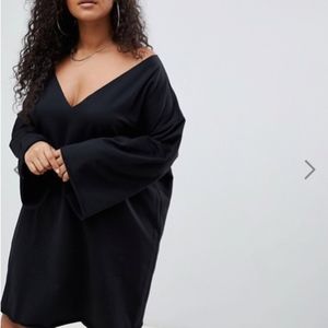 ASOS Curve Black V Neck Sweat Dress NWT